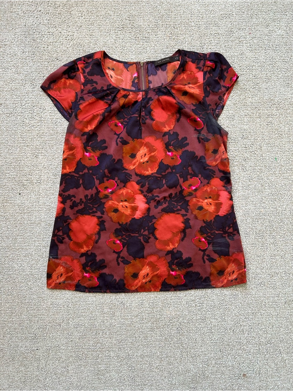 The Limited Red Floral Cap-Sleeve Blouse